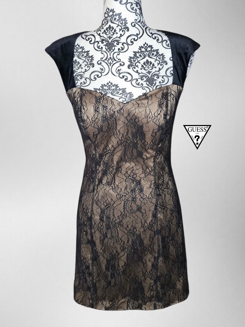 GUESS Black Lace Overlay Slip Dress - 4
